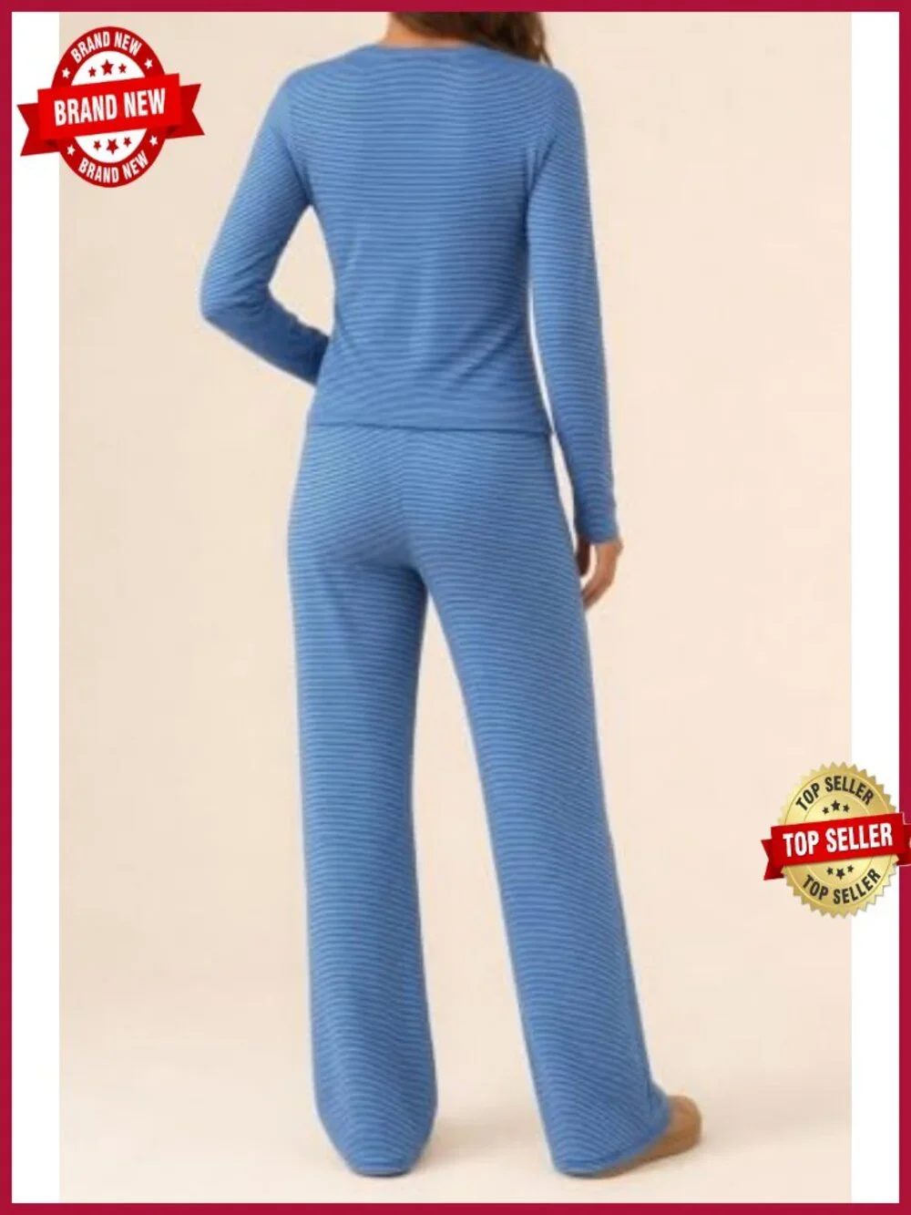 Women's 2 Piece Lounge Set - Long Sleeve Striped Pajamas - Cotton Drawstring